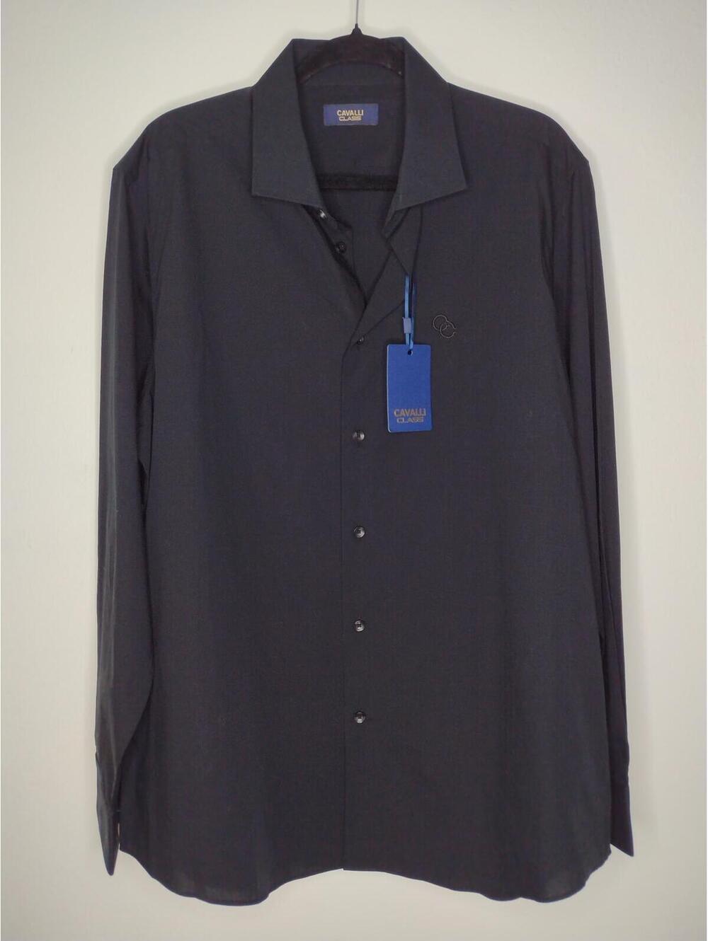 NWOT Cavalli Class Men's Black/Comfort Fit Logo Dress Shirt Size 45/18